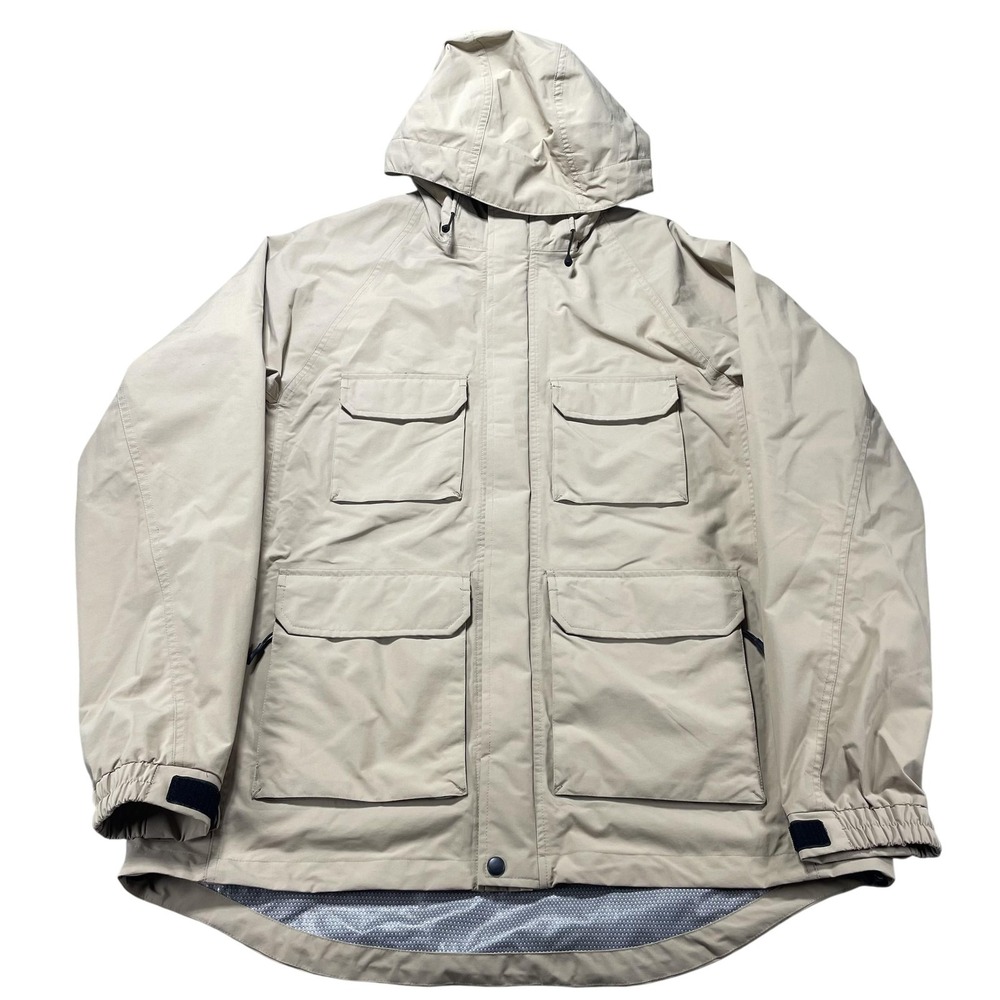 Duluth Trading Co Jacket Mens LT Beige Hooded Waterproof Parka Outdoor‎ Pockets